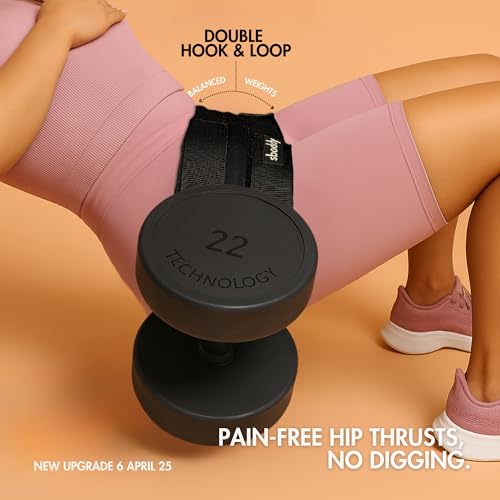 Hip Thrust Belt For Dumbbells Heavy, Kettlebells, Plates Up to 500 LBS, Hip Thrust Band for Women/Men, Double Hook & Loop Booty Builder, Glute Workout Equipment for All Shapes, Both Home/Gym.
