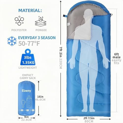Sleeping Bags for Adults Kids，Lightweight Waterproof Compact Sleeping Bag with Stuff Sack for Warm Camping Cold Hiking Traveling Outdoor Activities