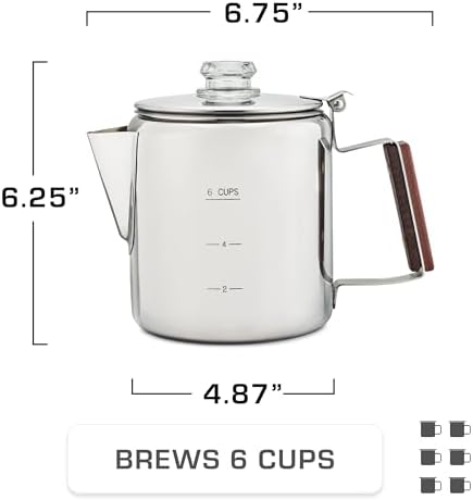 COLETTI Bozeman Percolator Coffee Pot — Coffee Percolator, Camping Coffee Pot – America’s Favorite Percolator – NO Aluminum or Plastic [6 cup]