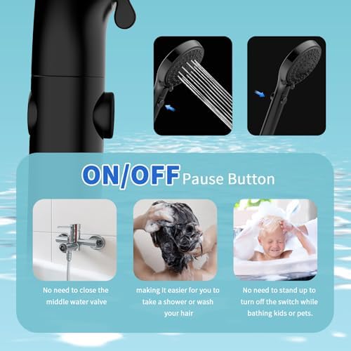 Shower Head with Handheld, High Pressure Handheld Shower Head with 80" Extra Long Stainless Steel Hose & Adjustable Bracket, Showerhead with ON/OFF Switch, Black