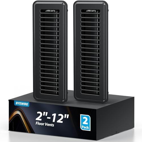 Floor Register 2x12, Floor Vent Covers 2 Pack, Steel Adjustable Air Supply Grille Register Vent Cover Grill for Sidewall and Floor, Vent Covers for Home Floor, Black