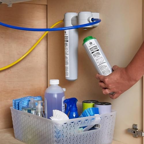 GE FQK2J Under Sink Water Filter Replacement | Dual Flow | Reduces Sediment, Rust & Other Impurities from Water | Replace Every 6 Months for Best Results | 2 Water Filters Light Gray