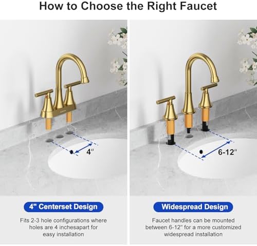 Bathroom Faucets for Sink 3 Hole, Hurran Brushed Gold Bathroom Sink Faucet with Pop-up Drain and Supply Lines, Stainless Steel Lead-Free Widespread Faucet for Vanity RV Farmhouse Sink