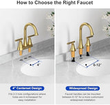 Bathroom Faucets for Sink 3 Hole, Hurran Brushed Gold Bathroom Sink Faucet with Pop-up Drain and Supply Lines, Stainless Steel Lead-Free Widespread Faucet for Vanity RV Farmhouse Sink