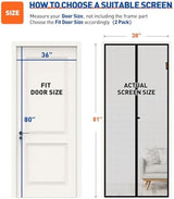 MAGZO Magnetic Screen Door 2 Pack Fit Door Size 36 x 80 Inch, Screen Size 38" x 81" Strong Magnets Mesh, Reinforced Fiberglass Net for Patio and Front Entrances, Gray
