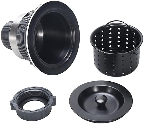 Kitchen Sink Drain 3-1/2 Inch Black Sink Drain Assembly Kit, Removable Deep Sink Strainer Basket with Sink Stopper/Sealing Lid for Home, Kitchen, Stainless Steel