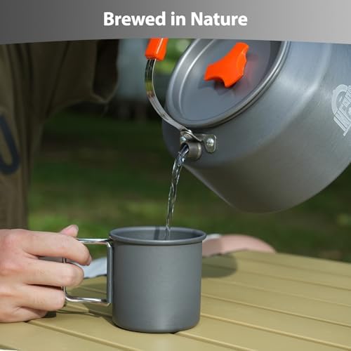 2.5L Camping Kettle Set - Camp Tea Coffee Pot with 2 Cups & Carrying Bag for Outdoor Camping Campfire Hiking Picnic & Backpacking, Gray