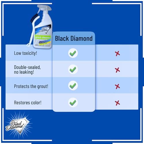 Black Diamond Ultimate Grout Cleaner: Best Cleaner for Tile,Ceramic,Porcelain, Marble Acid-Free Safe Deep Cleaner & Stain Remover for Even The Dirtiest Grout. (1-Quart/1-Brush)