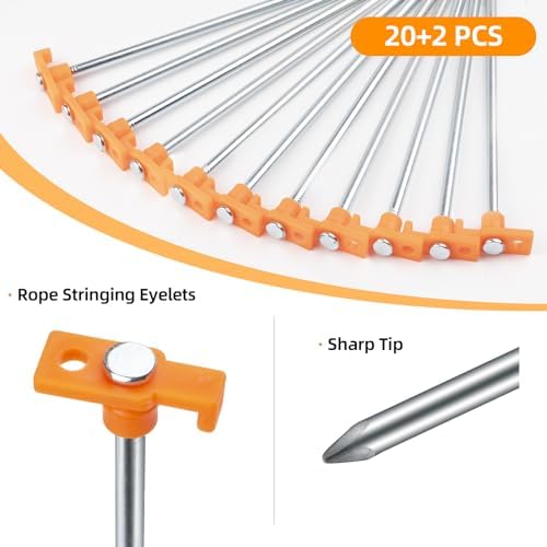 20+2PCS Tent Stakes Heavy Duty Camping Stakes,AVOFOREST 9.8Inch Non-Rust Metal Tent Pegs Ground Stakes Tent Spikes Camping,Garden,Hiking Orange