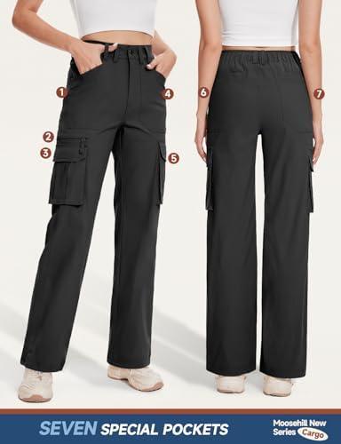 Moosehill Cargo Hiking Pants Women High Waisted Water Resistance Baggy Stretch Work Casual Travel Streetwear