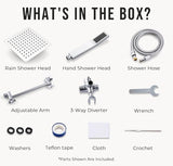 G-Promise All Metal 8 Inch Dual Square Shower Head with Handheld Spray Combo, Rain Shower Head, Adjustable Extension Arm, Smooth 3-Way Diverter, 71 Inch Extra Long Hose - A Bathroom Upgrade (Chrome)