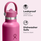 Hydro Flask 24 Oz Stainless Steel Standard Mouth Water Bottle with Flex Straw Cap and Double-Wall Vacuum Insulation