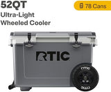 RTIC 52 Quart Ultra-Light Wheeled Hard Cooler Insulated Portable Ice Chest Box for Beach, Drink, Beverage, Camping, Picnic, Fishing, Boat, Barbecue, 30% Lighter Than Rotomolded Coolers
