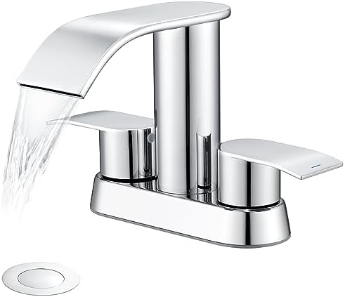 Ultimate Unicorn waterfall faucet chrome for bathroom sink, wide mouth spout with two handles waterfall, sink vanity faucet, single hole or 3 basin lavatory mode (DJS-MP-SB-PB-C)