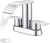 Ultimate Unicorn waterfall faucet chrome for bathroom sink, wide mouth spout with two handles waterfall, sink vanity faucet, single hole or 3 basin lavatory mode (DJS-MP-SB-PB-C)