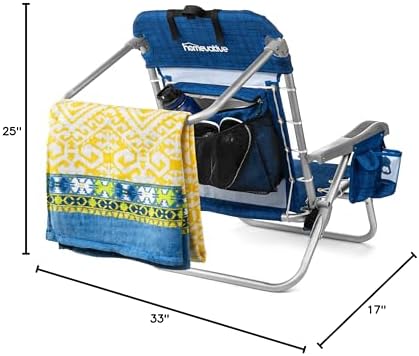 Homevative Backpack Fold-Up Beach Chair, 5 Positions, Towel bar, Cooler, Storage Pouch, Cup Holder and Phone Pocket