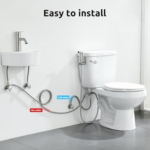 Hot and Cold Bidet Sprayer for Toilet, BRITULIF Bidet Attachment for Warm Water, Bidet with Warm Water Muslim Shower, Ideal for Feminine Hygiene, Pet Cleaning, Cloth Diapers, and Elderly Care