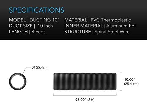 AC Infinity Flexible 10-Inch Aluminum Ducting, Heavy-Duty Four-Layer Protection, 8-Feet Long for Heating Cooling Ventilation and Exhaust