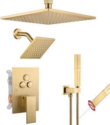VANFOXLE Shower Faucet Set Brushed Gold Shower System,Push Button Diverter Shower Faucet with 2 in 1 Handheld,Ceiling Mount 10 Inch Shower Head with 6 Inch Wall Mount Shower Head