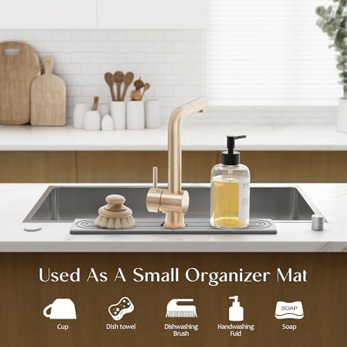 Faucet Mat for Kitchen Sink - Diatomaceous Earth Faucet Splash Guard, Fast Drying Sink Protector - Water Absorbing Stone for Bathroom Sink [Grey, 20'' x 3.9'']