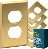 Rio Salto BRASS Metal Gold Outlet Cover or Light Switch Cover Wall Plate Corrosion Resistant Single Duplex Receptacle Wallplate Covers 1 Gang Brushed Brass 4.50" x 2.76" 5-Pack Standard Size