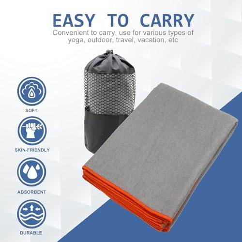 Eunzel Hot Yoga Towel - Microfiber Non Slip Yoga Mat Towel with Grip Dot Sweat Absorbent Towel for Hot Yoga, Pilates and Fitness 72" x 24", Grey/Orange