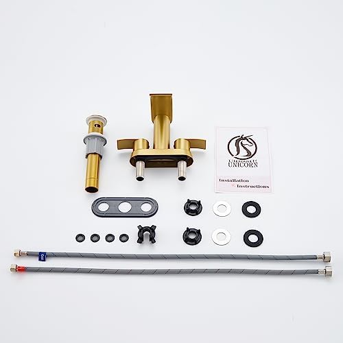Ultimate Unicorn Bathroom Faucet for Sink Brushed Gold, 4 Inch Bathroom Sink Faucet for 3 Hole or 2 Hole, 2 Handle Waterfall Faucets with Pop up Drain, Centerset Faucets for RV Counter