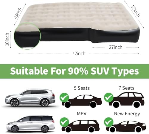 SUV Air Mattress,10inch Car Air Mattress for SUV,Camping Car Bed Mattress with External Pump Pillows Carry Bag