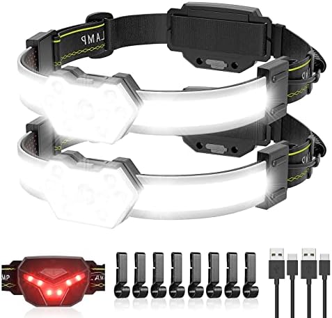EXIN DECHEN LED Headlamp Rechargeable, 1200 Lumen Super Bright Headlamp Flashlight, 270° Wide Beam LED Headlamps with Red Taillight, 8 Mode Lightweight Waterproof Head Lamp