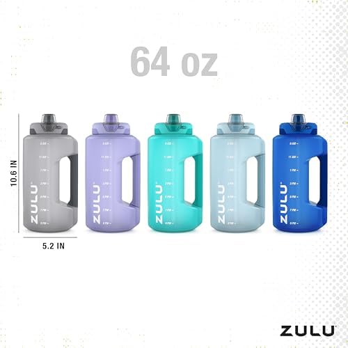 ZULU Goals Large Water Bottle Jug with Time Marker & Handle for All Day Hydration | Silicone Soft Straw with Locking Leak-Proof Lid | For Gym, Camping, Workout, and Outdoors | BPA-Free | 64oz, 128oz