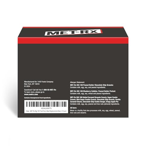MET-Rx Big 100 Trial Pack, Meal Replacement Bars, 9 Count