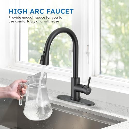 Arofa Matte Black Kitchen Faucet, Kitchen Sink Faucet with Pull Down Sprayer Single Handle Stainless Steel Commercial Modern for 1 or 3 Hole Farmhouse Camper Laundry Utility Rv Bar Sinks