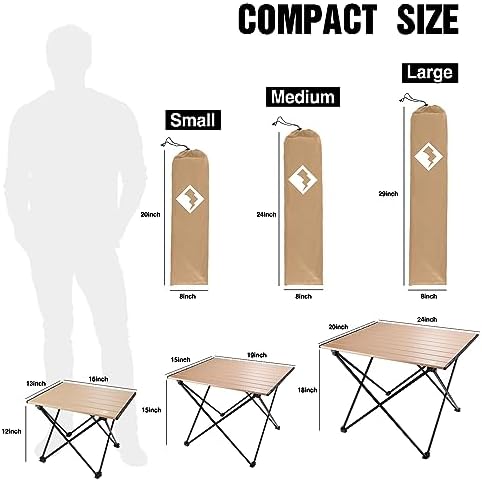 VILLEY Portable Camping Side Table, Ultralight Aluminum Folding Beach Table with Carry Bag for Outdoor Cooking, Picnic, Camp, Boat, Travel