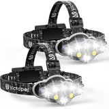Victoper Rechargeable Headlamp 2 Pack, 8 LED High Lumen Bright Head Lamp with Red Light, Lightweight USB Head Light, 8 Mode Waterproof Head Flashlight for Outdoor Running Hunting Camping Gear, Black