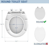 Round Toilet Seat Soft Close 16.5'',Standard Universal Toilet Lid Round with PP Material Safe,Easy to Clean and Install,Ergonomic design,Never Loosens,2 Years Support,White Plastic