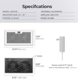 Quiet Register Booster Fan Fits 6" x 12" Register Holes, 10-Speed Smart Heating Cooling AC Vent Fan with Remote Control and Thermostat Control - White