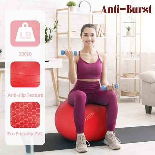Anti-Burst and Slip Resistant Exercise Ball - Yoga, Fitness, Birthing Ball With Quick Pump, 2,000-Pound Capacity, Multiple Colors and Sizes
