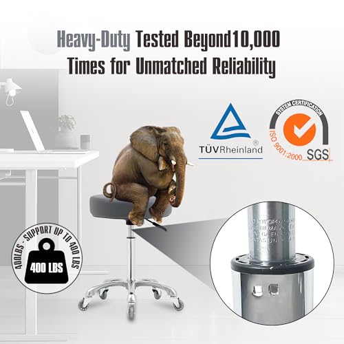Ainilaily Rolling Stool with Wheels, Heavy Duty 400 lbs Stool for Shop Guitar Lab Tattoo Workbench Medical, Adjustable Swivel Chair (Grey)