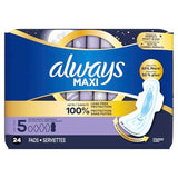 Always Maxi Overnight Pads with Wings, Size 5, Extra Heavy Overnight, Unscented, 72 Count