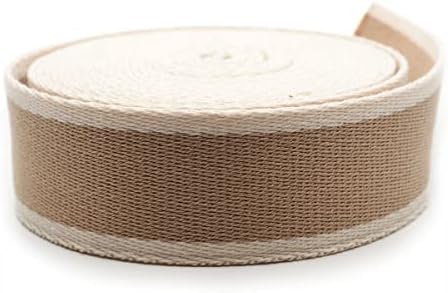 CRAFTMEMORE 1 1/2 Inches Cotton Webbing Strap, Two Tone Heavy Webbing Straps for Arts and Crafts, Luxury Bag Strap (5 Yards, Tan-Ivory)