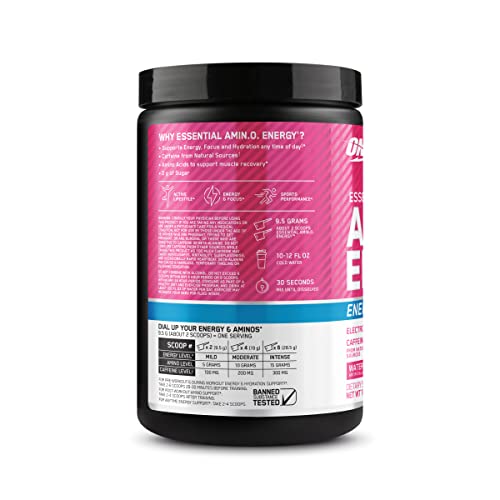 Optimum Nutrition Amino Energy Powder Plus Hydration, with BCAA, Electrolytes, and Caffeine, Watermelon Splash, 30 Servings (Packaging May Vary)