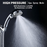 High Pressure 6 Setting Shower Head Hand-Held with ON/OFF Switch and Spa Spray Mode - Hand Held Shower Head with Handheld Spray - Shower Head with Hose - Chrome