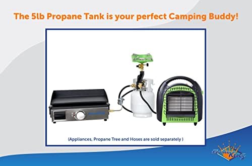 Flame King YSN5LB-GAUGE 5lb Steel Propane Tank Cylinder with Gauge and OPD Valves for Grills and BBQs, Camping, Fishing, & Outdoor Activities, White