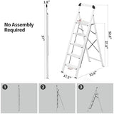 KINGRACK Aluminium 5 Step Ladder, Lightweight Step Stool with Non-Skid Pedals, Handrail, Foldable Step Ladder for Kitchen, Garage, Home, Space Saving, Sturdy and Portable, Silver