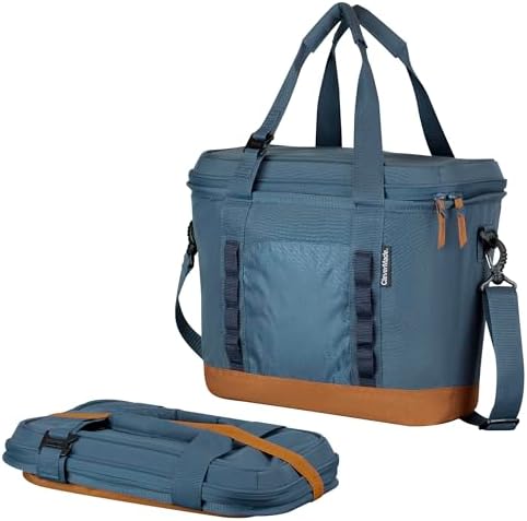 CleverMade Collapsible Insulated Cooler Bag – 30 Can Leakproof Soft Cooler for Beach, Travel, Car – Shoulder Strap, Bottle Opener – Ocean
