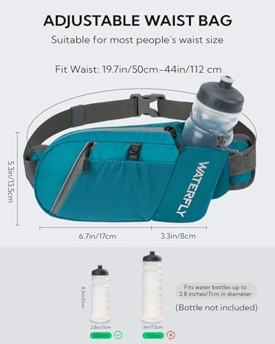 WATERFLY Fanny Pack Waist Bag: Hiking Water Bottle Holder with Strap Waist Pack for Women Men Hydration Hip Packs for Running Walking Traveling-Cyan