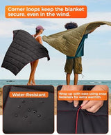 KingCamp Ultralight Camping Blanket, Packable Down Alternative Puffy Wearable Blankets Weatherproof Warm Package Quilt with Snap Buttons for Outdoor Hiking Travel Picnic Stadium (69"L x 53"W, Black)