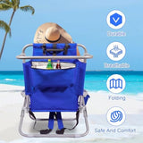 Beach Chair with Backpack Straps, Heavy Duty Backpack Beach Chairs for Adults with 4 Positions, Lay Flat Beach Chair with Large Cooler Pouch, Support to 350LBS