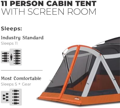 CORE Tent for Family Camping | 10 Person / 11 Person / 12 Person Large Multi Room Cabin Tents for Car Camping & Outdoor Adventures