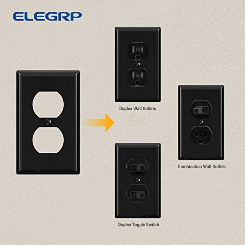 ELEGRP Duplex Receptacle Outlet Covers, 1-Gang Standard Size Wall Plates, Unbreakable Polycarbonate Dual Outlet Faceplates Covers, UL Listed, Color-matched Screws Included (20 Pack, Glossy Black)